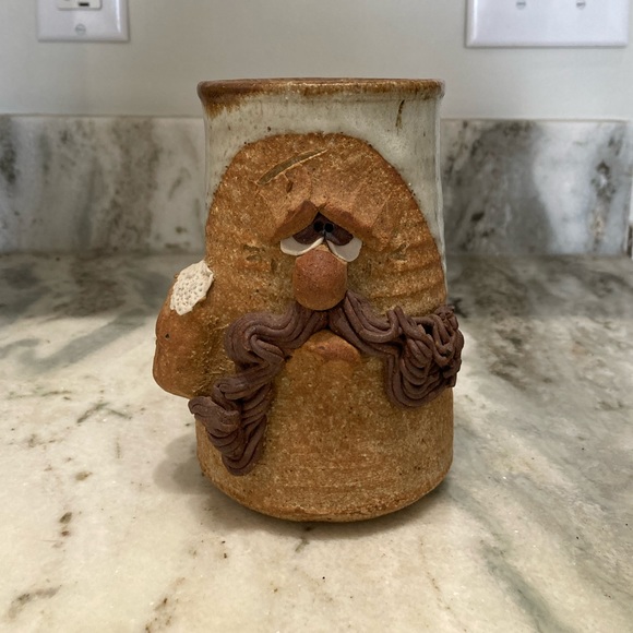 Handmade Ceramic Pottery Ugly Grumpy Face Coffee Mug - Picture 2 of 5